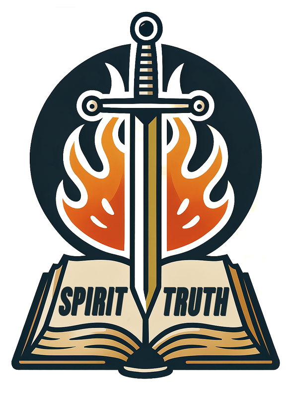Spirit and Truth - Sword, Flames, and Open Bible