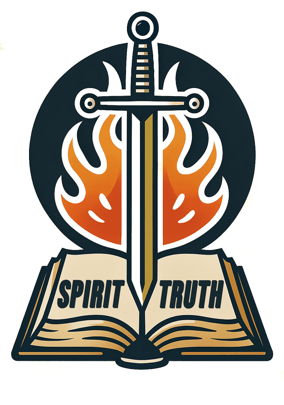 Spirit and Truth - Sword, Flames, and Open Bible